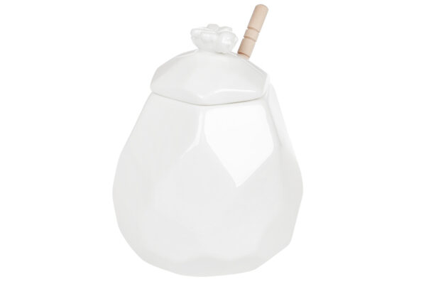 Медівниця "Сота" порцелянова з дерев"яною ложкою біла, 450 мл