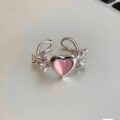 Каблучка жіноча "Серце" геометрична з рожевим котячим оком (10528)
