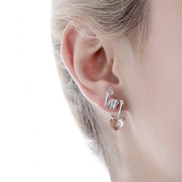 Сережки "Серце" абстрактні срібні персиковим камінцем (10602)