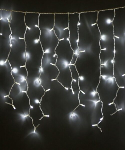 Гірлянда-бахрома 120 LED 3*0,7м прозорий кабель/ біле світло (розетка)