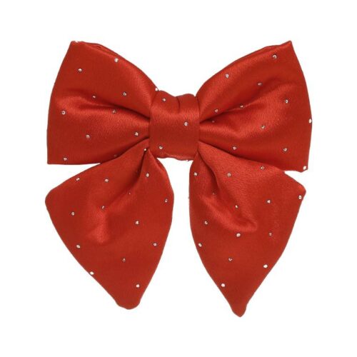 Бант декоративний атласний 16 см зі стразами червоний
