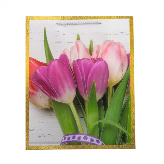 Пакет подарунковий "M" (26*32*10) "Тюльпани" мікс