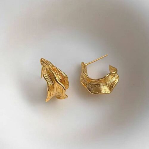 Сережки геометричні кільця рельєфні золоті (10679)