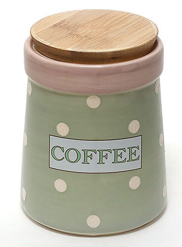Контейнер/банка "COFFEE" керамічна з бамбуковою кришкою зелена в горошок 900 мл