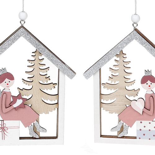 Ялинкова прикраса "Будиночок з янголом" 12 см (дерево)