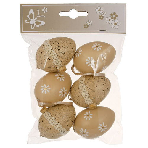 Набір великодніх підвісок "Яйце ромашки" (6 шт) 4*6 см беж