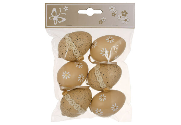 Набір великодніх підвісок "Яйце ромашки" (6 шт) 4*6 см беж