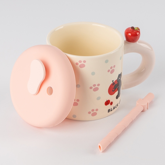 Чашка керамічна "Пухнастий настрій" з кришкою та ложкою 400 мл