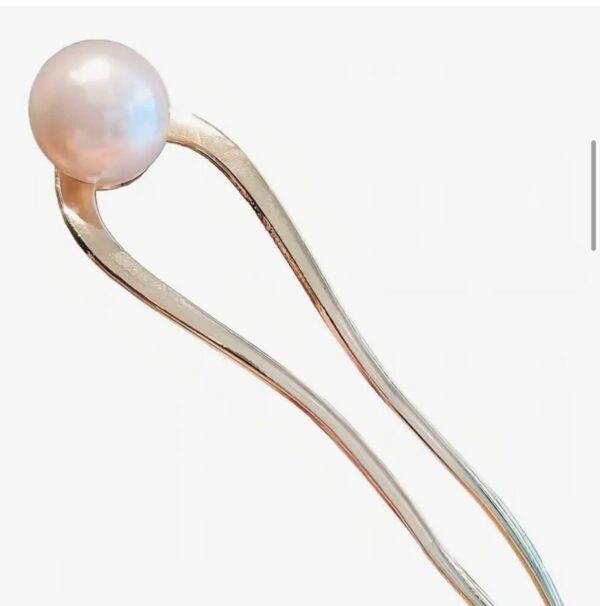 Шпилька-паличка для волосся металева з перлиною 1 шт (для пучка)