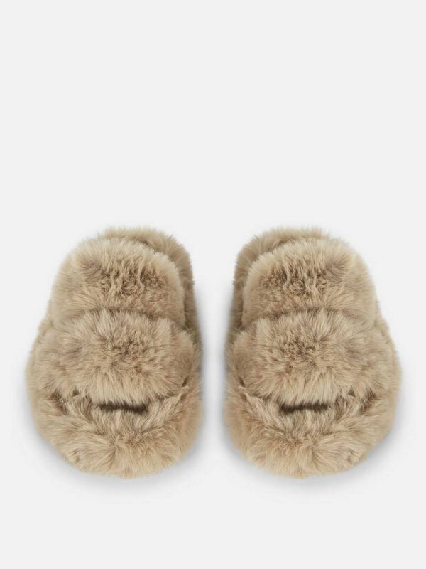 Тапочки жіночі з ремінцями Primark пухнасті (устілка меморі) беж