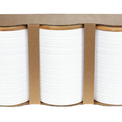 Набір керамічних банок "Лінії" 650мл з бамб. кришками білий (3шт)