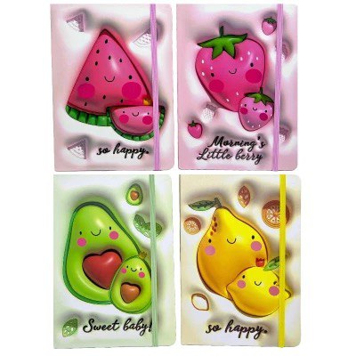 Блокнот А5 "Фрукти-3D" на гумці мікс 80 арк. клітинка