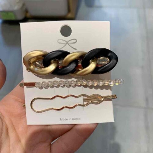 8d4e18b3-6e9e-423e-954f-31cded26dcac.jpg Заколка/Шпилька для волосся "Ланцюг чорно-золотий/Перлини/Метал рельєфний 3 шт