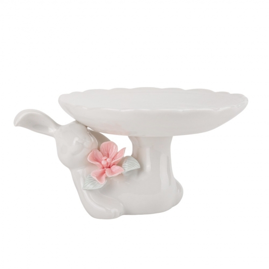 Підставка для торта/ Пасхи керамічна "Кролик з квіткою" 15*18*9 см біла