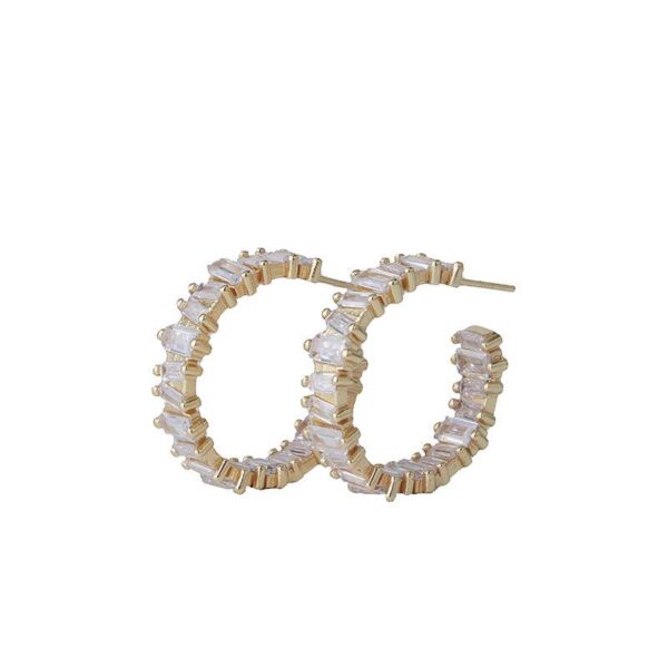 Сережки кільця золоті з прозорими камінцями (10427)