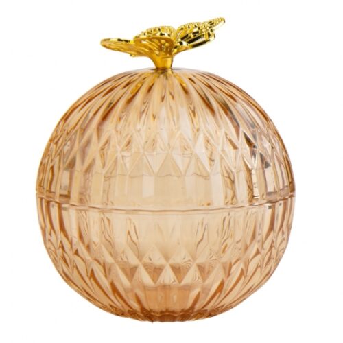 Шкатулка скляна "Золотий метелик" 13 см янтарна