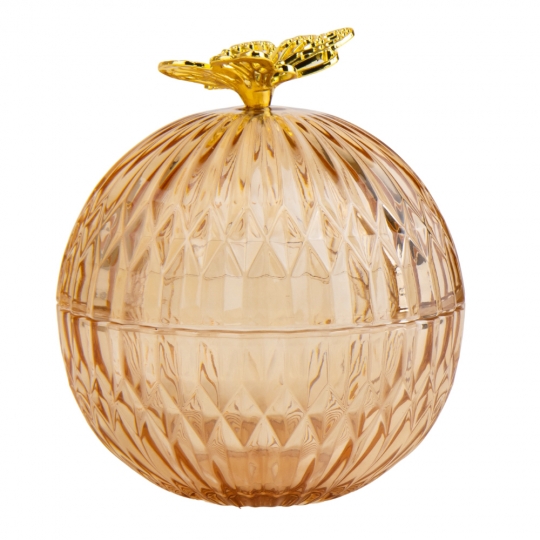 Шкатулка скляна "Золотий метелик" 13 см янтарна