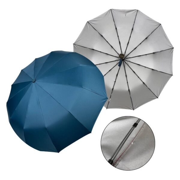Парасоля компактна автомат Toprain 12*2 спиць/ 103 см антивітер однотонна/ срібна всередині