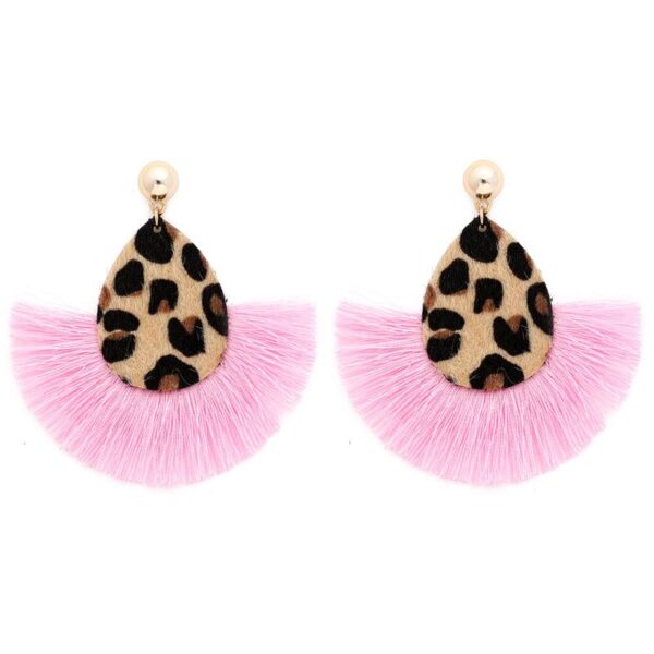 Сережки з бахромою та леопардовим принтом рожево-коричневі (8101)