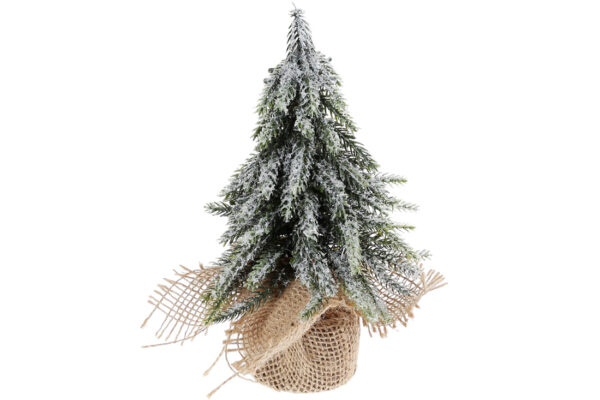 Новорічний декор "Ялинка засніжена" у джутовому мішечку 20 см