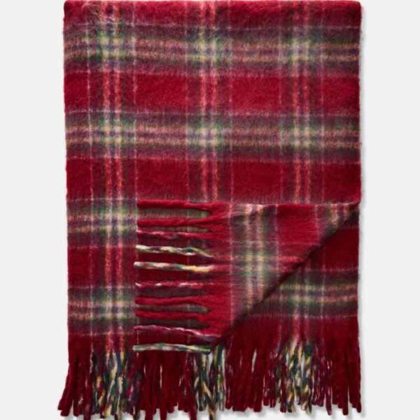 Плед THROW Primark з шотландським мотивом та китицями ворсистий 120*150 червоний