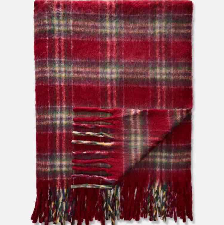 Плед THROW Primark з шотландським мотивом та китицями ворсистий 120*150 червоний