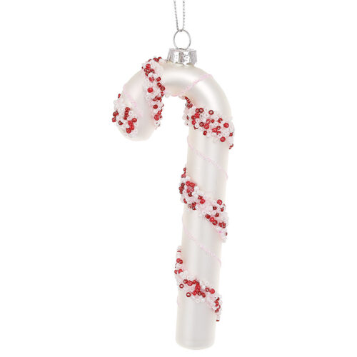 Ялинкова прикраса "Карамельний посох/ Паличка" 15 см рожевий (скло)