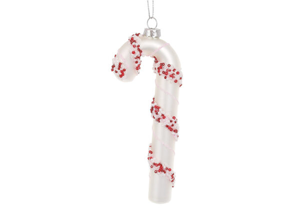 Ялинкова прикраса "Карамельний посох/ Паличка" 15 см рожевий (скло)