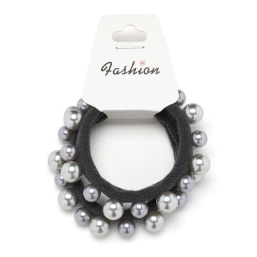 Гумка для волосся з бусинками чорні зі срібним набір 2 шт