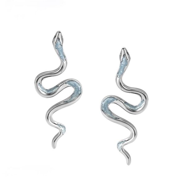 Сережки металеві "Змія" білі з блакитним (10559)