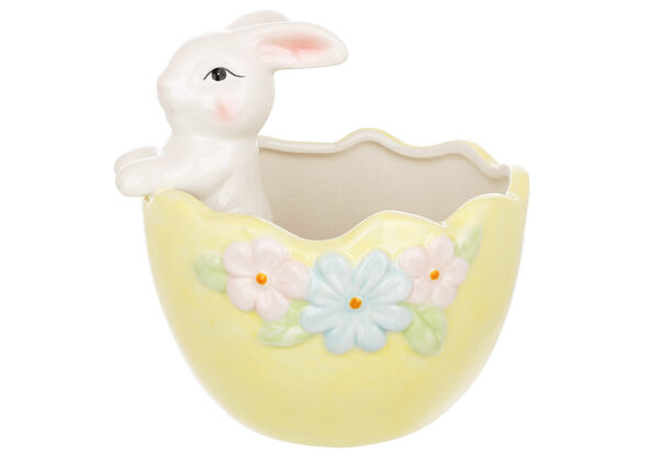 Кашпо керамічне "Зайчик в кошику" 12*11*12 см жовтий