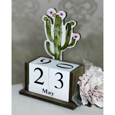 Вічний календар дерев'яний кубики "Кактус"