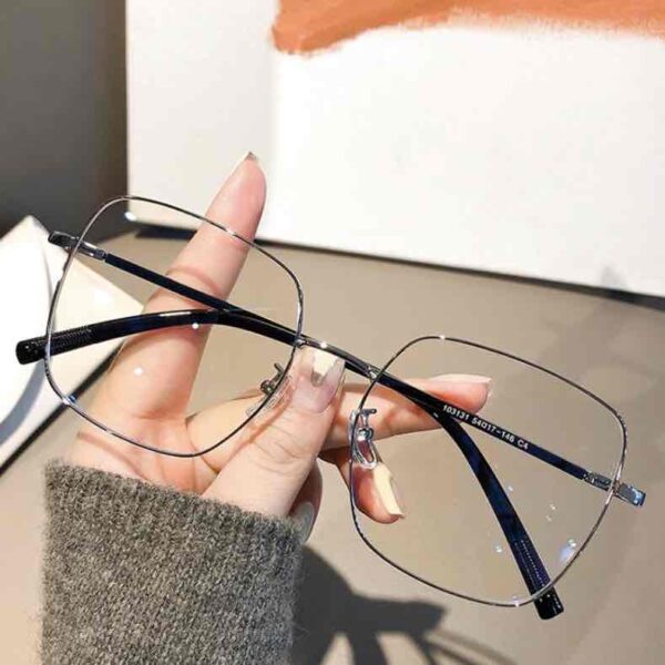 Окуляри антиблікові жіночі прозорі великі квадратні в металевій оправі (6343)