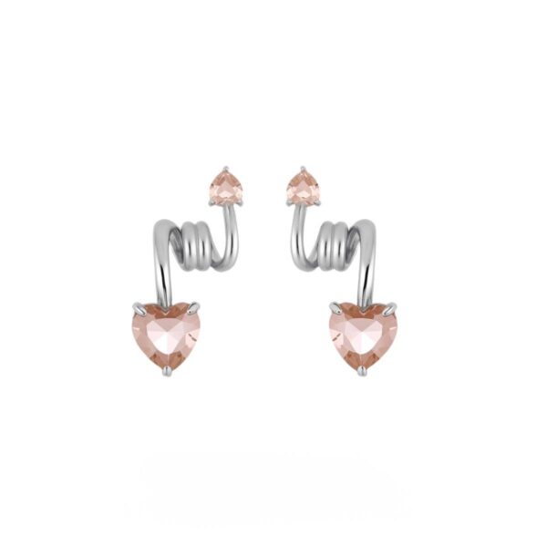Сережки "Серце" абстрактні срібні персиковим камінцем (10602)