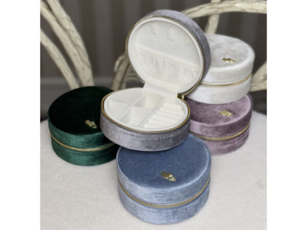 Скринька для прикрас оксамитова кругла (10,5*5,2) мікс кольорів