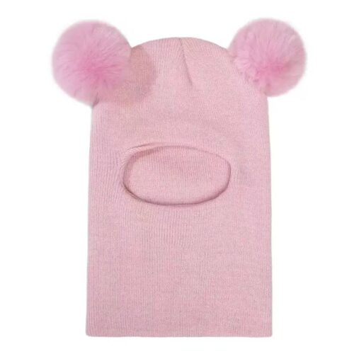 Шапка-балаклава дитяча з помпонами рожева