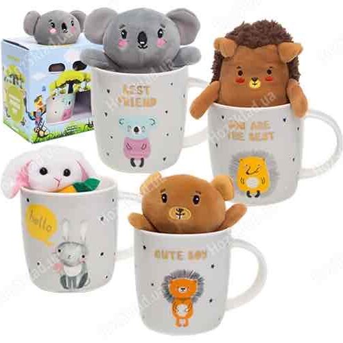 Чашка дитяча "Звірята" 400 мл з м'якою іграшкою