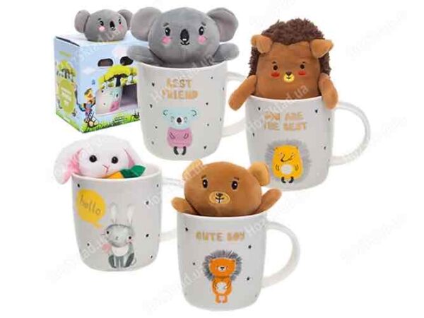 Чашка дитяча "Звірята" 400 мл з м'якою іграшкою