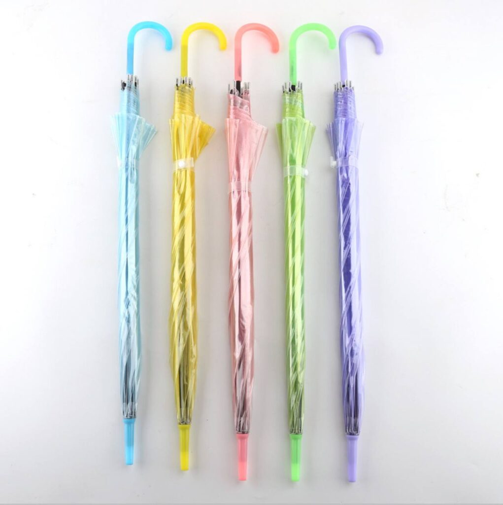 Парасоля-трость дитяча півавтомат 8 спиць прозора кольорова