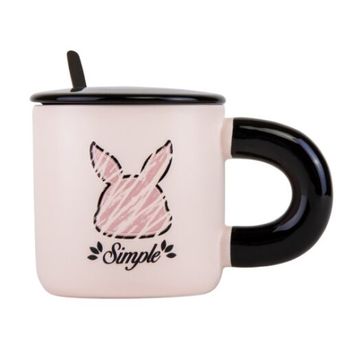 Чашка керамічна "Грайливий кролик" з кришкою та ложкою 400 мл