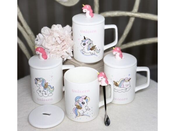 Чашка керамічна "Єдиноріг" з кришкою та ложкою 380 мл