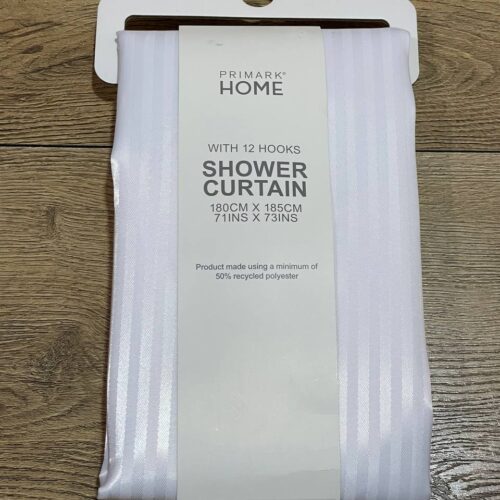 Шторка для душу 180*185 в чохлі + 12 гачків Primark біла в полоску