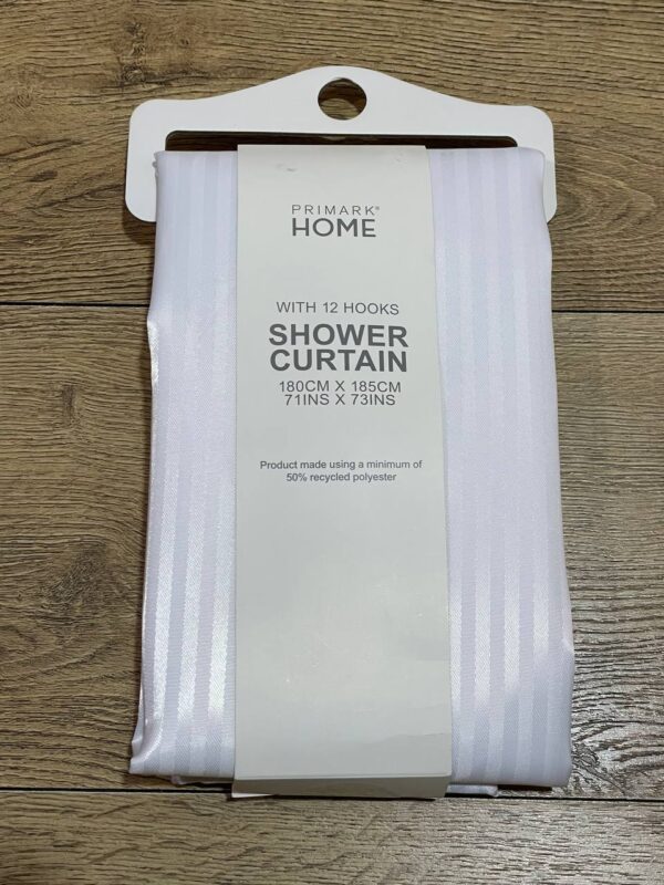 Шторка для душу 180*185 в чохлі + 12 гачків Primark біла в полоску