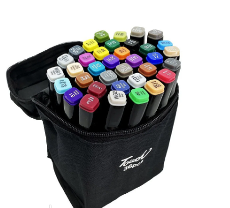 Маркери для скетчинга двосторонні, в чохлі, 36 шт