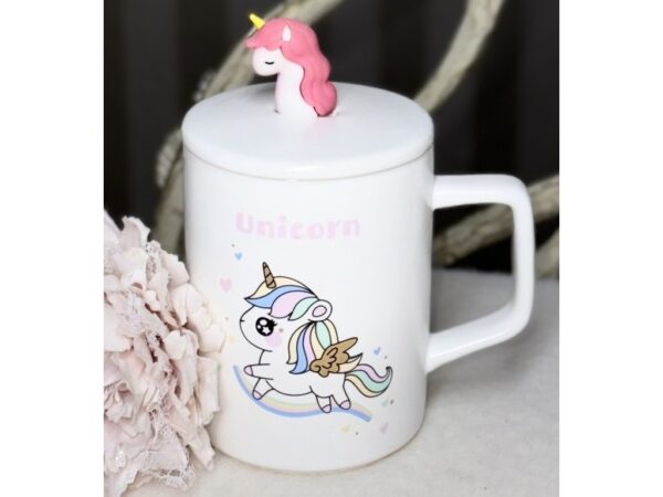 Чашка керамічна "Єдиноріг" з кришкою та ложкою 380 мл