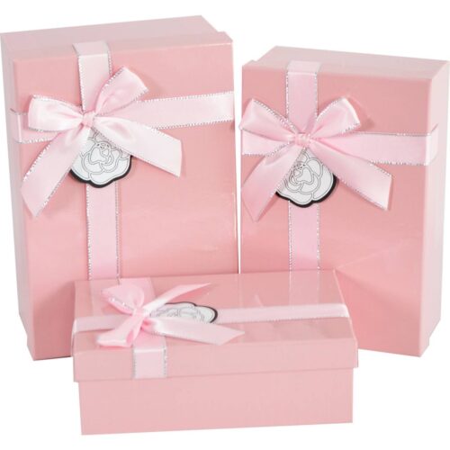 Коробка подарункова прямокутна рожева зі стрічкою №3 (23*16*9,5 cм)