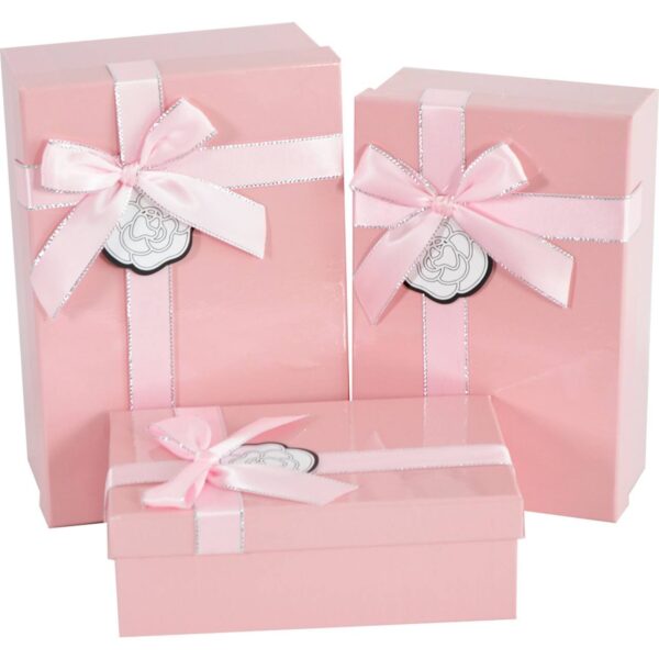 Коробка подарункова прямокутна рожева зі стрічкою №3 (23*16*9,5 cм)