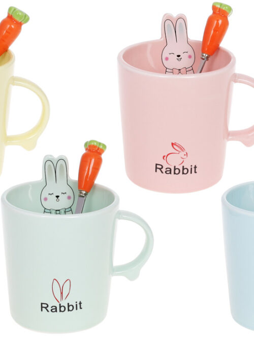 a8c7c2da-b938-4549-bee3-793b4d1d2b45.jpg Чашка керамічна "Rabbit" з кришкою та ложкою 380 мл мікс кольорів