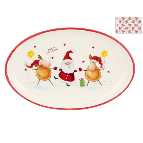 a92493f2-9e9b-4c7e-8be4-b267b47f92c3.jpg Блюдо керамічне овальне "Санта з оленями" 18,5 * 29 см (дефект-тріщина лаку)