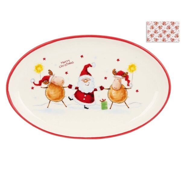 Блюдо керамічне овальне "Санта з оленями" 18,5 * 29 см (дефект-тріщина лаку)